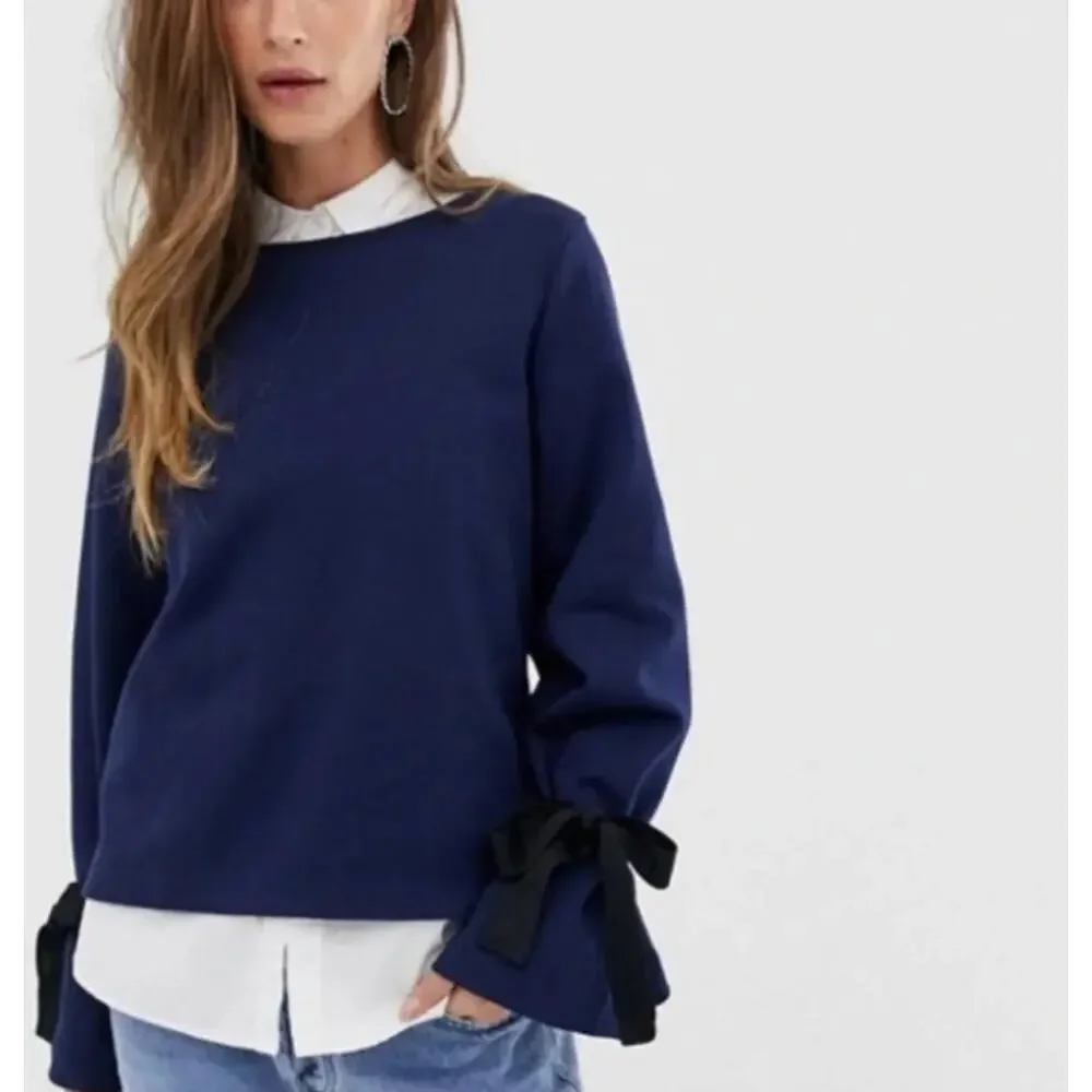 J. Crew Tie Sleeve Sweatshirt Navy Blue G8374 Size M